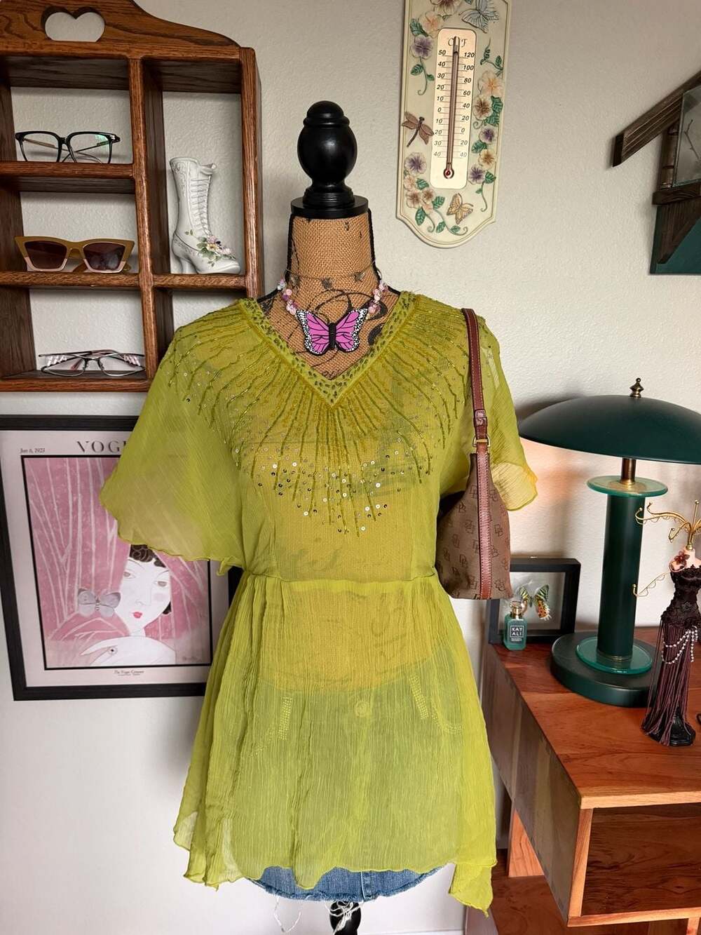 FairyCore beaded flowy butterfly cut top